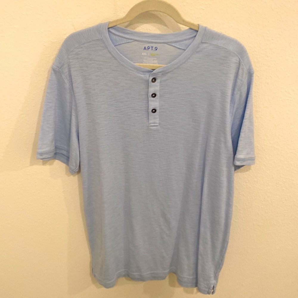 APT 9 Henley Short Sleeve Light Blue Size XXL